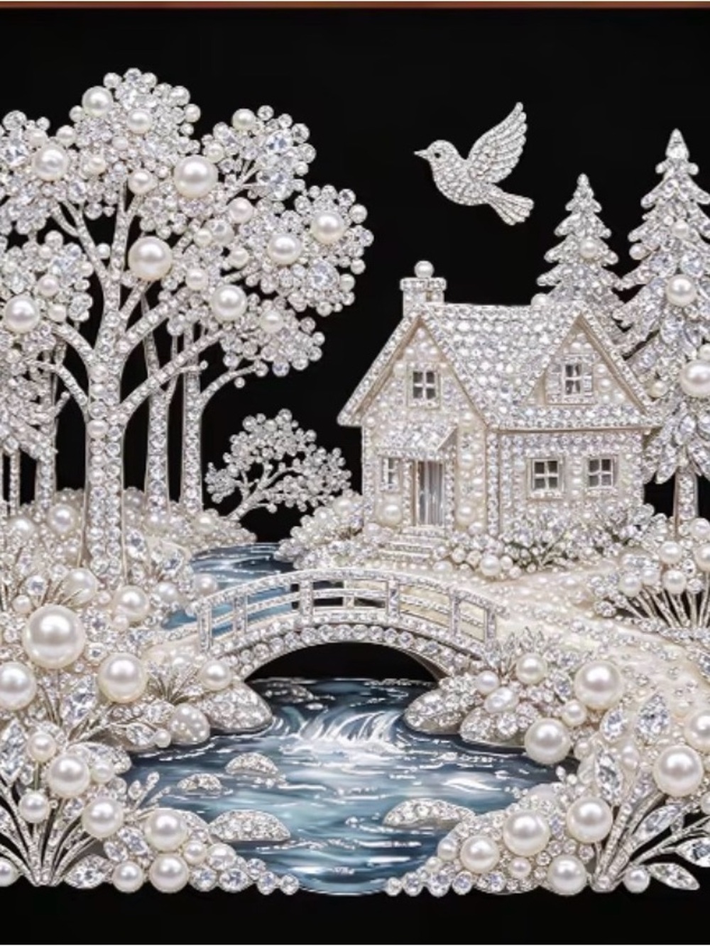 (205p) DIY Diamond Pearl Partial Painting Kit Cottage Scene